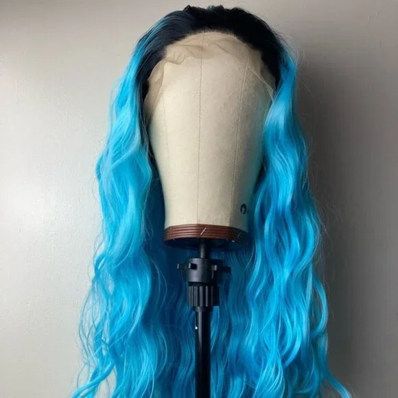 Ombre Blue Curly Lace Wig